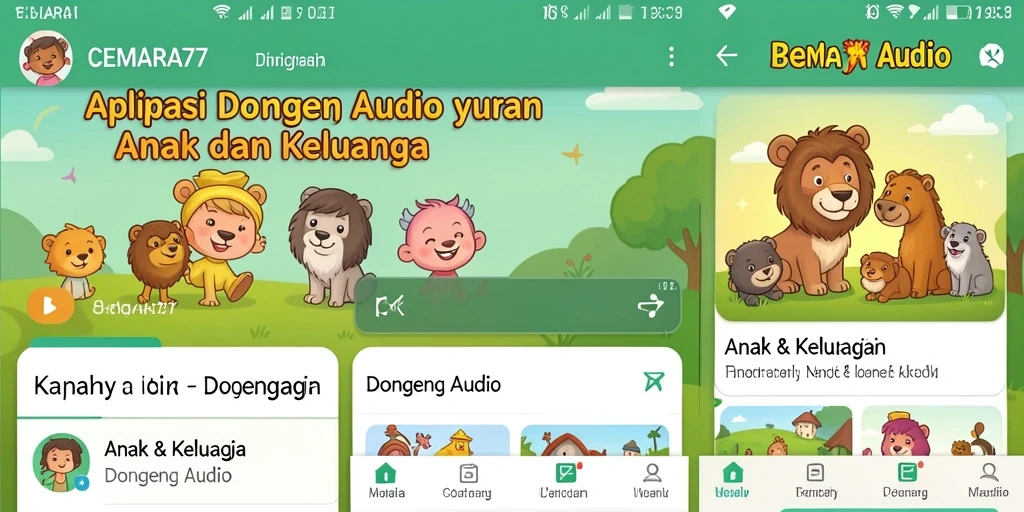 Antarmuka CEMARA77 dengan pilihan cerita Dongeng Audio yang menarik.