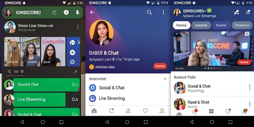 Tampilan antarmuka IDNSCORE saat streaming langsung dengan fitur interaksi.